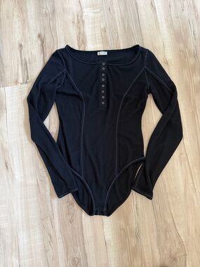 Intimately Free people Black Long-Sleeve Henley Bodysuit - Women’s